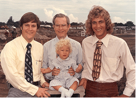 Three Generations of Cox Family Pose at the 1978 Groundbreaking: Steve Cox, J.O. Cox Jr, Gary Cox, and Kristopher Cox.